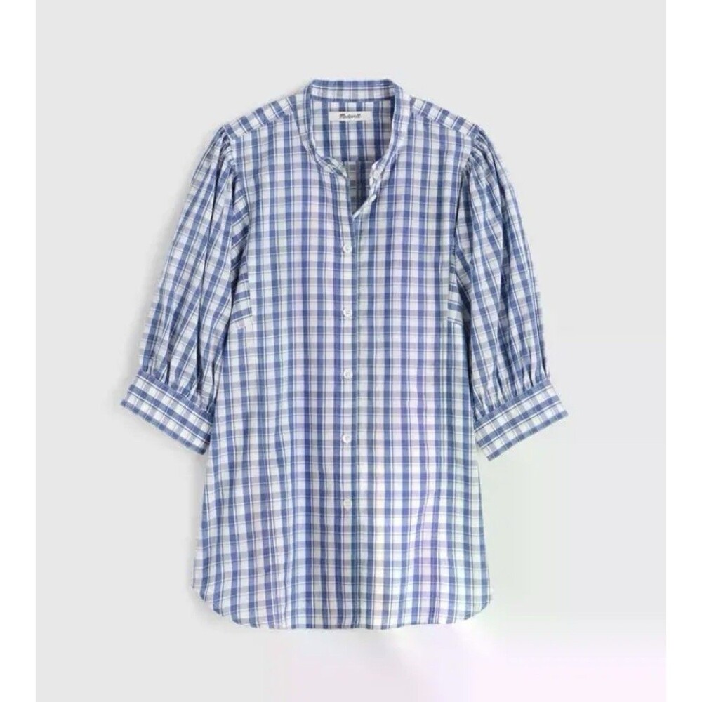 Madewell NWT Checkered Tessa Top Band Collar Puff Sleeve Size 12 Coquette Girl - Picture 4 of 4